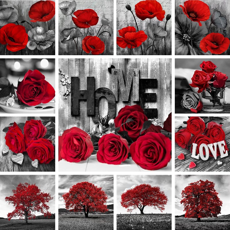 Resin Art Rose - Mosaik Diamant Rot Schwarz Kunst Landschaft
